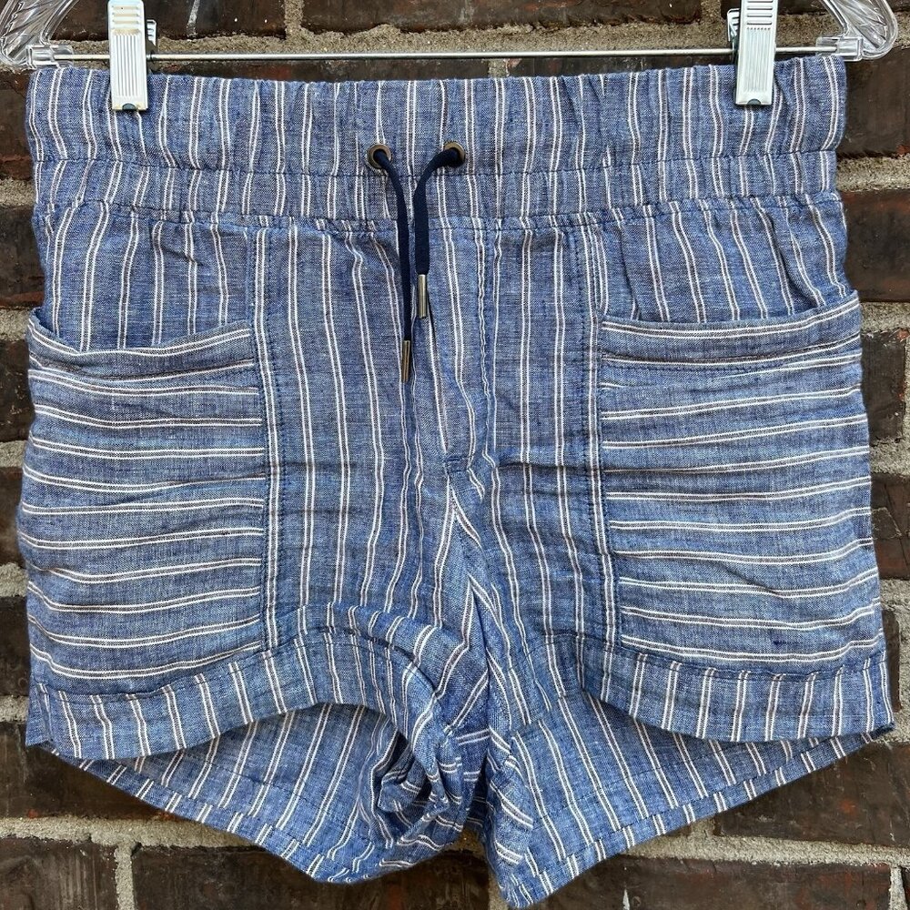 Athleta Linen Cabo Tide Striped Summer Shorts Size 6 Coastal Nautical Preppy